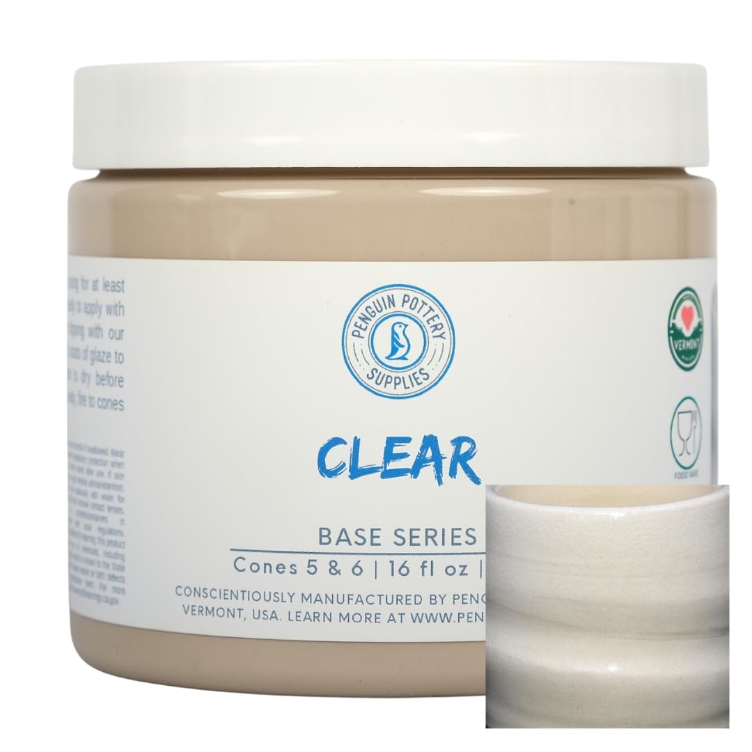 Penguin Pottery Clear Glaze - Cone 5-6 Mid Fire Ceramic Glaze, 1 Pint (16 Oz) Lead-Free