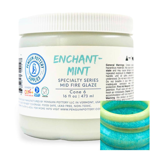 Penguin Pottery - Specialty Series - EnchantMint. Mid Fire Glaze for Clay, Pottery Glaze, Cone 5 and Cone 6 - Ceramic Glaze for Pottery (1 Pint | 16 oz | 473 ml)
