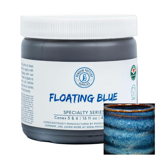 Penguin Pottery - Specialty Series - Floating Blue. Mid Fire Glaze for Clay, Pottery Glaze, Cone 5 and Cone 6 - Ceramic Glaze for Pottery (1 Pint | 16 oz | 473 ml)