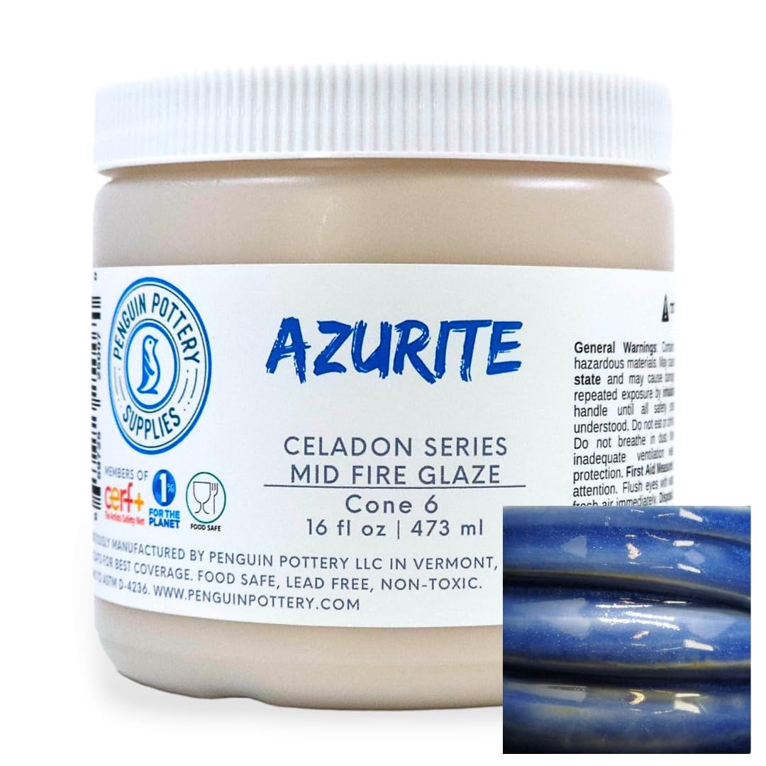Penguin Pottery - Celadon Series - Azurite. Mid Fire Glaze for Clay, Pottery Glaze, Cone 5 and Cone 6 - Ceramic Glaze for Pottery (1 Pint | 16 oz | 473 ml)
