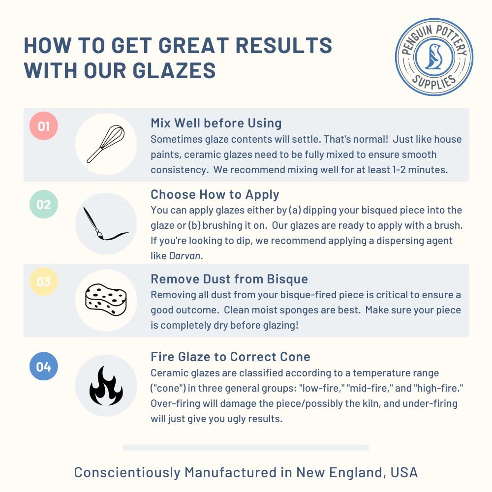 Penguin Pottery - Clear Glaze. Mid Fire Glaze for Clay, Pottery Glaze, Cone 5 and Cone 6 - Ceramic Glaze for Pottery (1 Pint | 16 oz | 473 ml)
