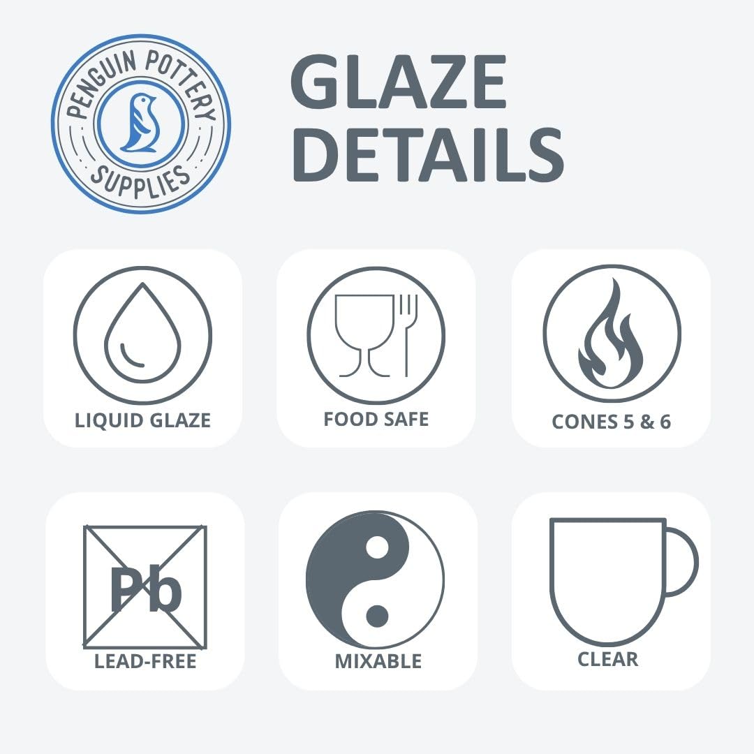 Penguin Pottery - Clear Glaze. Mid Fire Glaze for Clay, Pottery Glaze, Cone 5 and Cone 6 - Ceramic Glaze for Pottery (1 Pint | 16 oz | 473 ml)