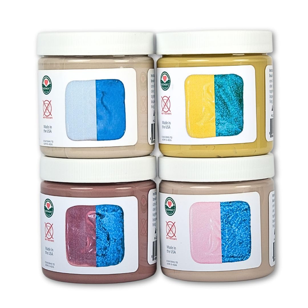 Penguin Pottery - Glow in The Dark Pottery Glaze - Variety Set 2 - Low Fire Glaze Cone 06 - Glow in The Dark Glaze for Ceramics - Blue, Mauve, Pink, Yellow