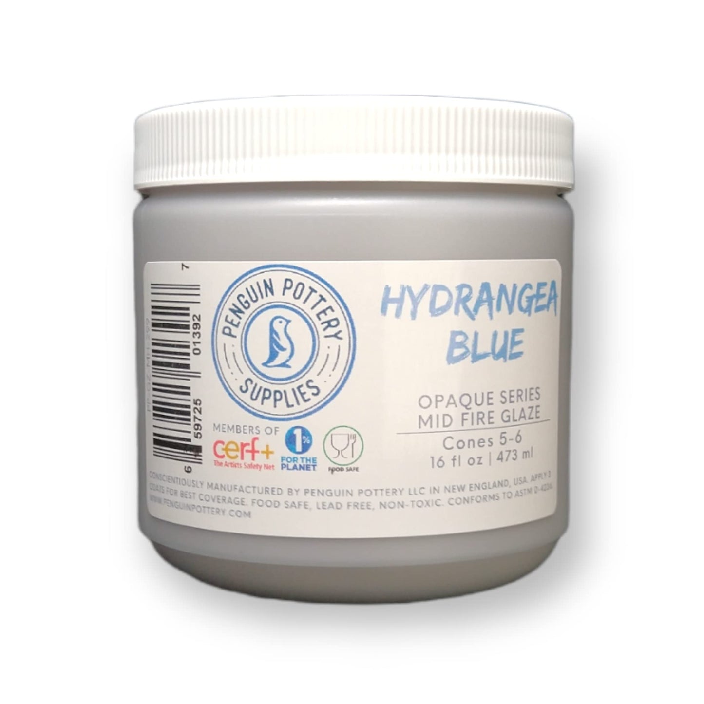 Penguin Pottery - Opaque Series - Hydrangea Blue - Mid Fire Glaze, High Fire Glaze, Cone 5-6 for Mid Fire Clay, High Fire Clay - Ceramic Glaze Pottery (1 Pint | 16 oz | 473 ml)
