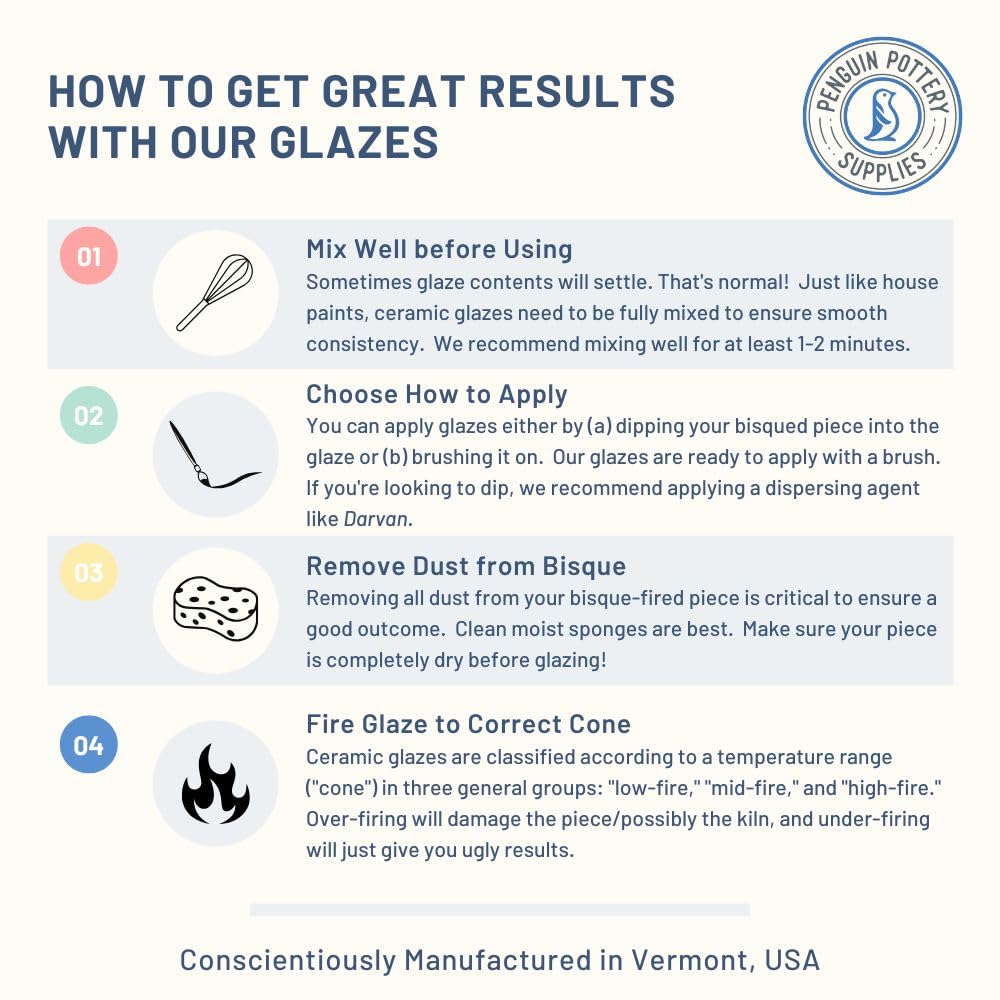 Penguin Pottery - Penguin's Choice Series - Orange - Low Fire Glaze Cone 06-04 for Low Fire Clay - Ceramic Glaze Pottery (1 Pint | 16 oz | 473 ml)