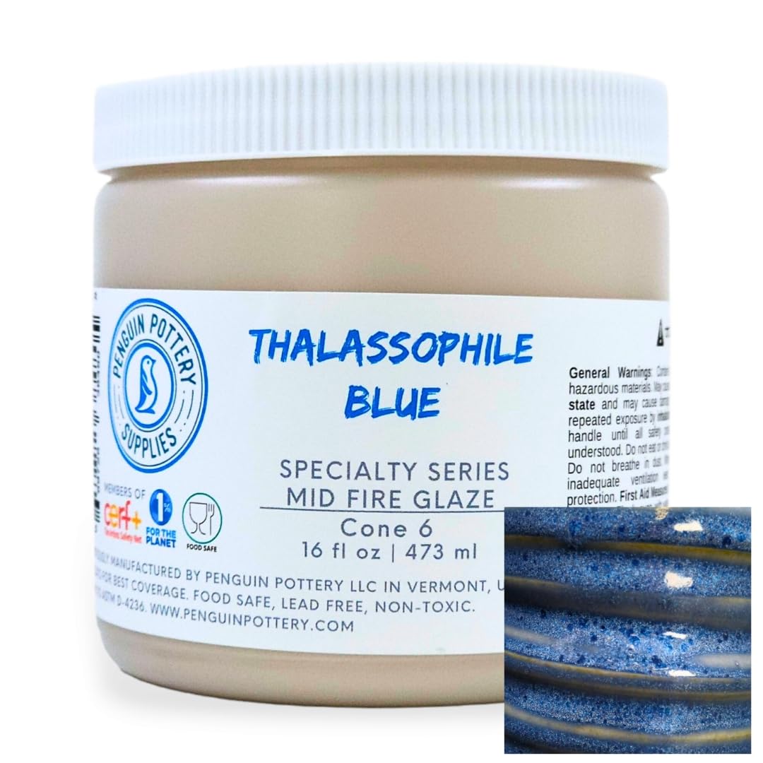 Penguin Pottery - Specialty Series - Thalassophile Blue. Mid Fire Glaze for Clay, Pottery Glaze, Cone 5 and Cone 6 - Ceramic Glaze for Pottery (1 Pint | 16 oz | 473 ml)