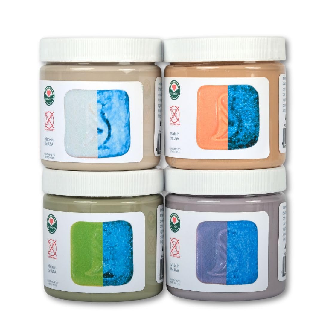 Penguin Pottery - Glow in The Dark Pottery Glaze - Variety Set 1 - Low Fire Glaze Cone 06 - Glow in The Dark Glaze for Ceramics - Aqua, Green, Orange, Purple