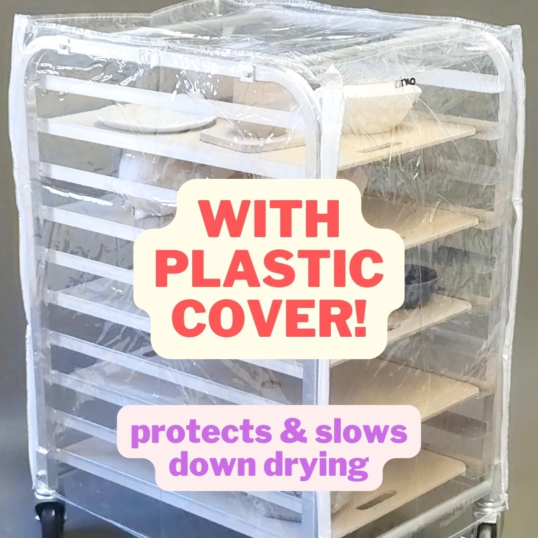 Penguin Pottery - Shelf Utility Ware Cart - Includes 5 Medex Shelves, Wheels and Durable Plastic Cover - Organize Your Ceramic Studio Art Class - Slow Down Drying - Protect Your Work