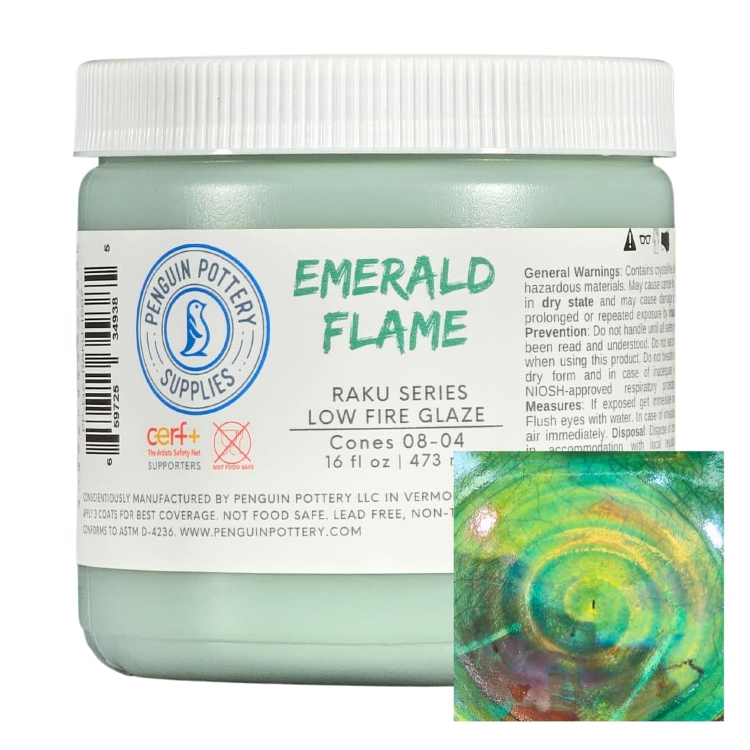 Penguin Pottery Glazes - Raku Series - Emerald Flame - Low Fire (16oz | 473 ml)