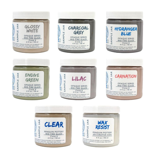 Penguin Pottery - Sample Set - Opaque Series - Mid Fire - Cone 6 - Set of 8 4oz Jars