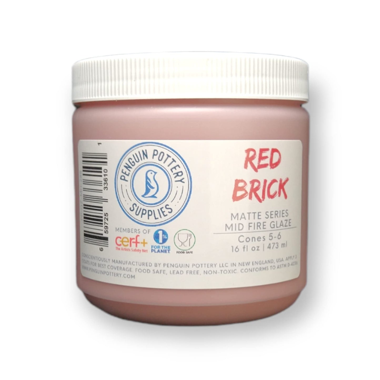 Penguin Pottery - Matte Series - Red Brick Matte - Mid Fire Glaze, High Fire Glaze, Cone 5-6 for Mid Fire Clay, High Fire Clay - Ceramic Glaze Pottery (1 Pint | 16 oz | 473 ml)