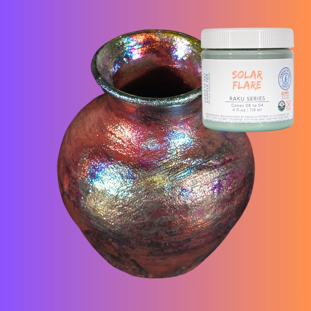 Penguin Pottery - Raku Series Variety Set #1 - Raku Fire in Raku Kiln - Includes 8 4oz Jars