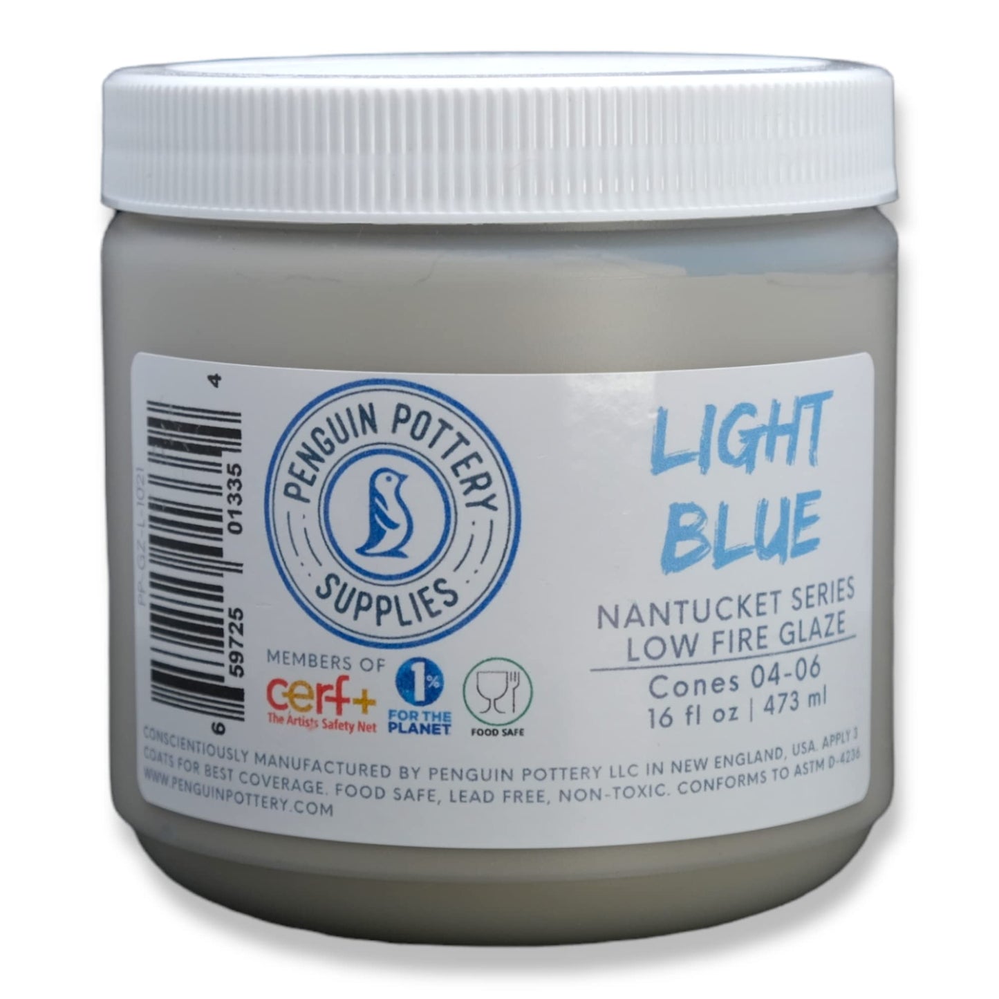 Penguin Pottery - Nantucket Series - Light Blue - Low Fire Glaze Cone 06-04 for Low Fire Clay - Ceramic Glaze Pottery (1 Pint | 16 oz | 473 ml)