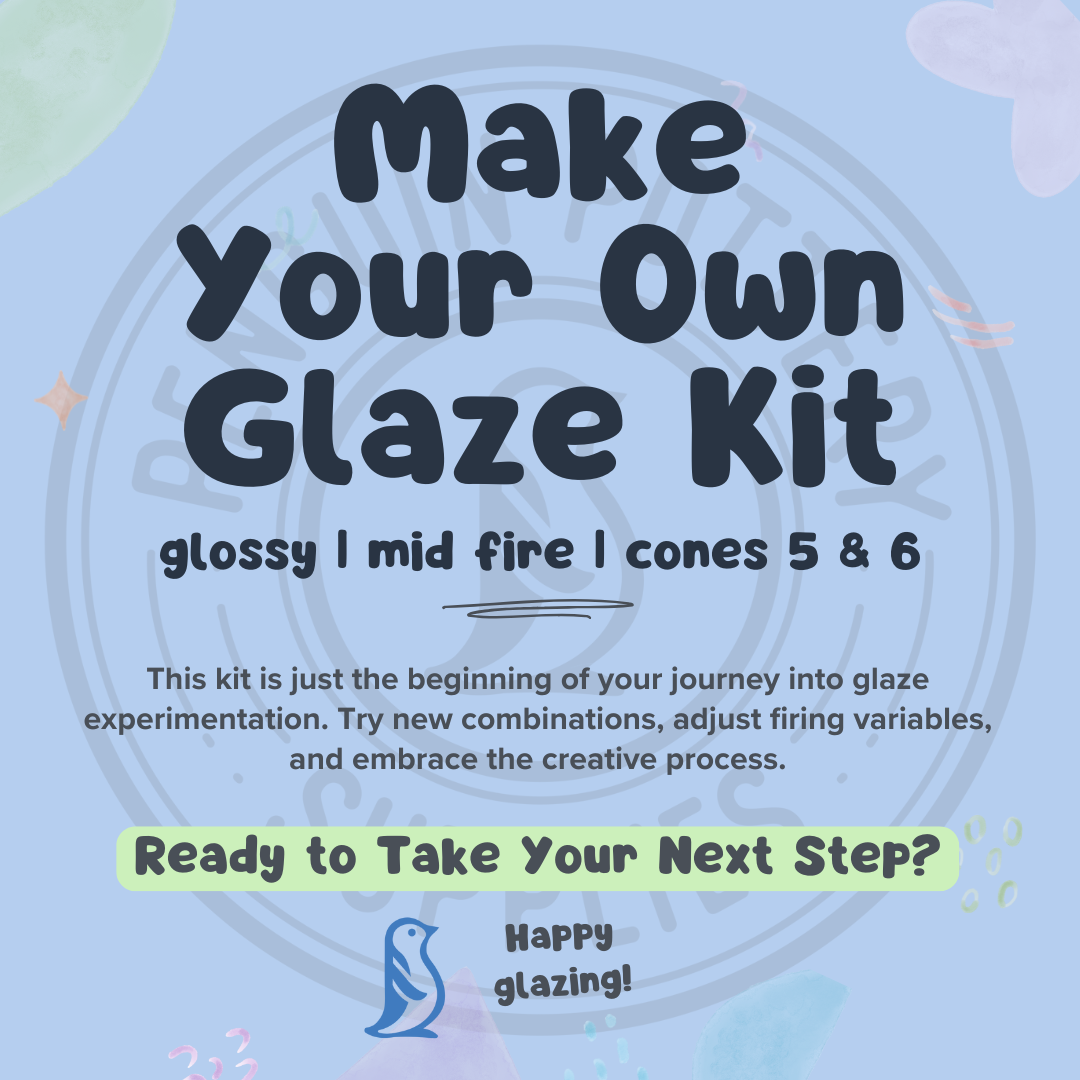 Penguin Pottery - Make-Your-Own Glaze Kit #1. DIY Mid Fire Glossy Ceramic Glaze Kit. Includes Everything You Need to Customize Your Pottery Glaze - Learn How to Make Glazes - Gift Box for Potters
