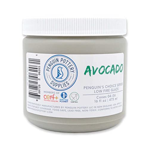 Penguin Pottery - Penguin's Choice Series - Avocado - Low Fire Glaze Cone 06-04 for Low Fire Clay - Ceramic Glaze Pottery -1 Pint - 16 oz - 473 ml-