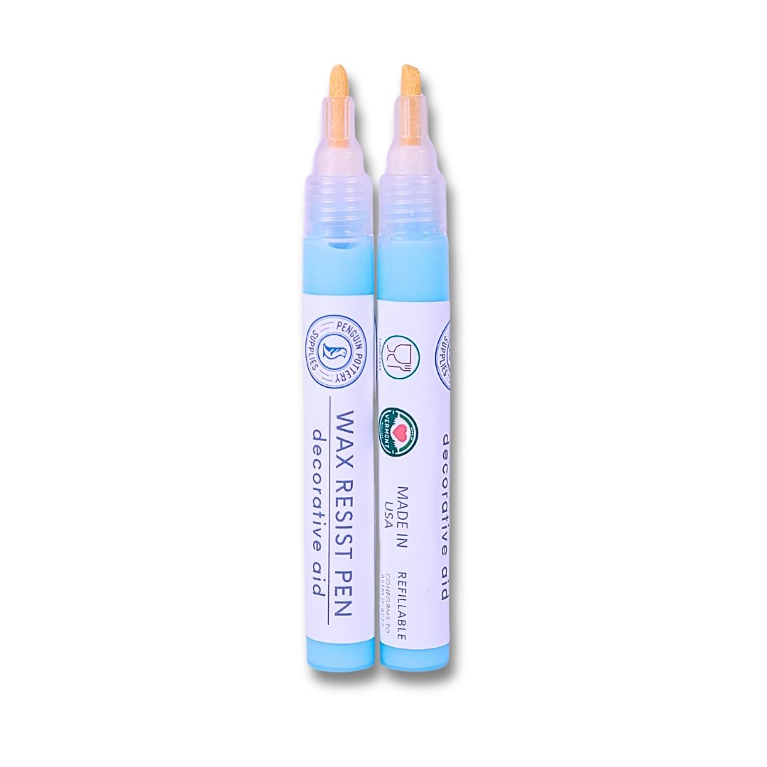 Penguin Pottery - Wax Resist Pens for Pottery Glaze - Set of 2 - Chisel and Round Tips - Refillable