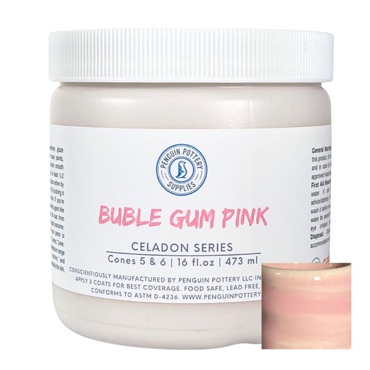 Penguin Pottery - Celadon Series - Bubble Gum Pink. Mid Fire Glaze for Clay, Pottery Glaze, Cone 5 and Cone 6 - Ceramic Glaze for Pottery (1 Pint | 16 oz | 473 ml)