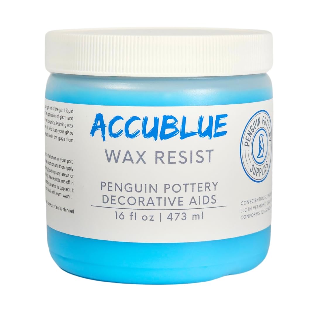 Penguin Pottery AccuBlue Ceramic Wax Resist for Pottery Glaze, Clay Glaze, Slip Clay Use Pottery Wax Resist with Underglazes in Pottery Kiln - Alternative to Latex Resist for Pottery (1 Pint | 473 ml)