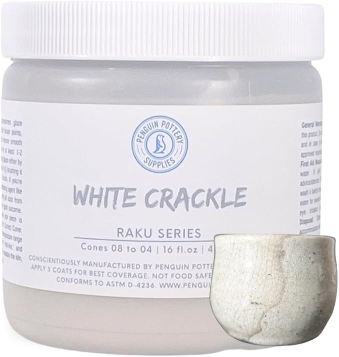 Penguin Pottery Glazes - Raku Series - White Crackle - Low Fire Raku (16 fl oz | 473 ml)