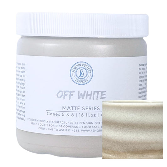 Penguin Pottery - Matte Series - Off White Matte. Mid Fire Glaze for Clay, Pottery Glaze, Cone 5 and Cone 6 - Ceramic Glaze for Pottery (1 Pint | 16 oz | 473 ml)