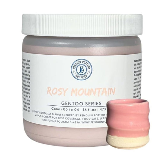 Penguin Pottery - Gentoo Series - Rosy Mountain - Low Fire Glaze Cone 06-04 for Low Fire Clay - Ceramic Glaze Pottery (1 Pint | 16 oz | 473 ml)