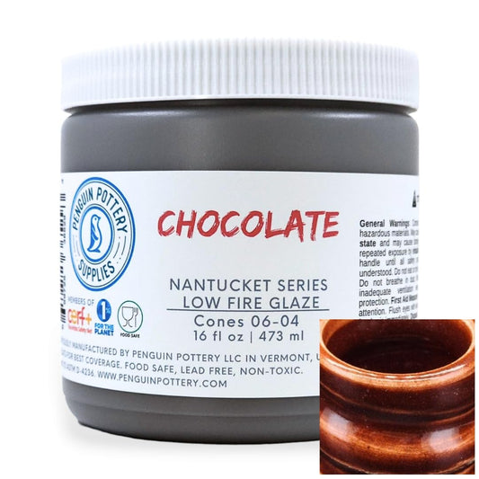 Penguin Pottery - Nantucket Series - Chocolate - Low Fire Glaze Cone 06-04 for Low Fire Clay - Ceramic Glaze Pottery (1 Pint | 16 oz | 473 ml)