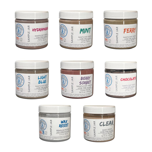 Penguin Pottery - Sample Pack - Low Fire Nantucket Series - Cones 06 to 04 - Includes 8 4oz Jars