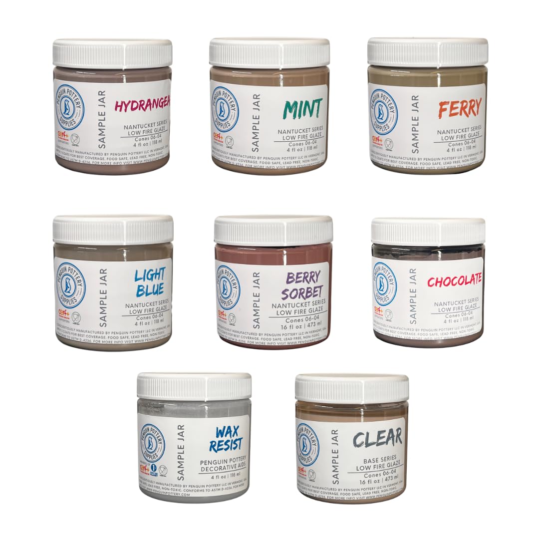 Penguin Pottery - Sample Pack - Low Fire Nantucket Series - Cones 06 to 04 - Includes 8 4oz Jars