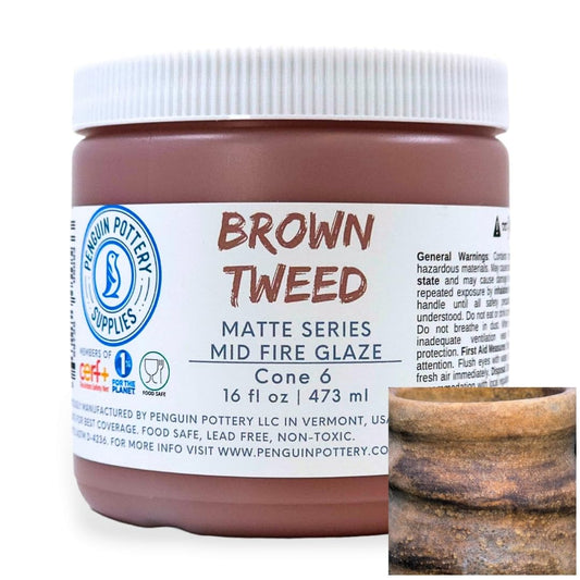 Penguin Pottery - Matte Series - Brown Tweed Matte. Mid Fire Glaze for Clay, Pottery Glaze, Cone 5 and Cone 6 - Ceramic Glaze for Pottery (1 Pint | 16 oz | 473 ml)