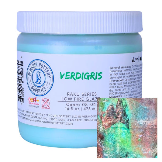 Penguin Pottery Glazes - Raku Series - Verdigris - Low Fire (16oz | 473ml)