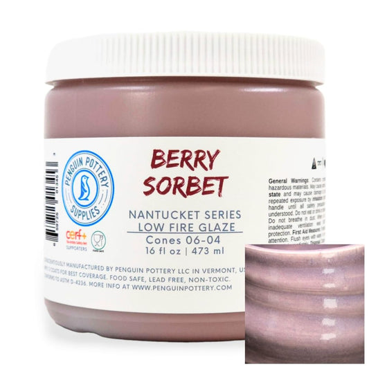 Penguin Pottery - Nantucket Series - Berry Sorbet - Low Fire Glaze Cone 06-04 for Low Fire Clay - Ceramic Glaze Pottery (1 Pint | 16 oz | 473 ml)