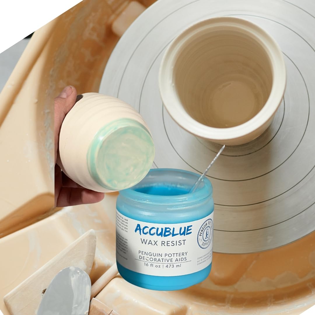 Penguin Pottery AccuBlue Ceramic Wax Resist for Pottery Glaze, Clay Glaze, Slip Clay - Use Pottery Wax Resist Underglazes Pottery Kiln - Alternative to Latex Resist for Pottery 1/2 Gallon | 1.9 Liters