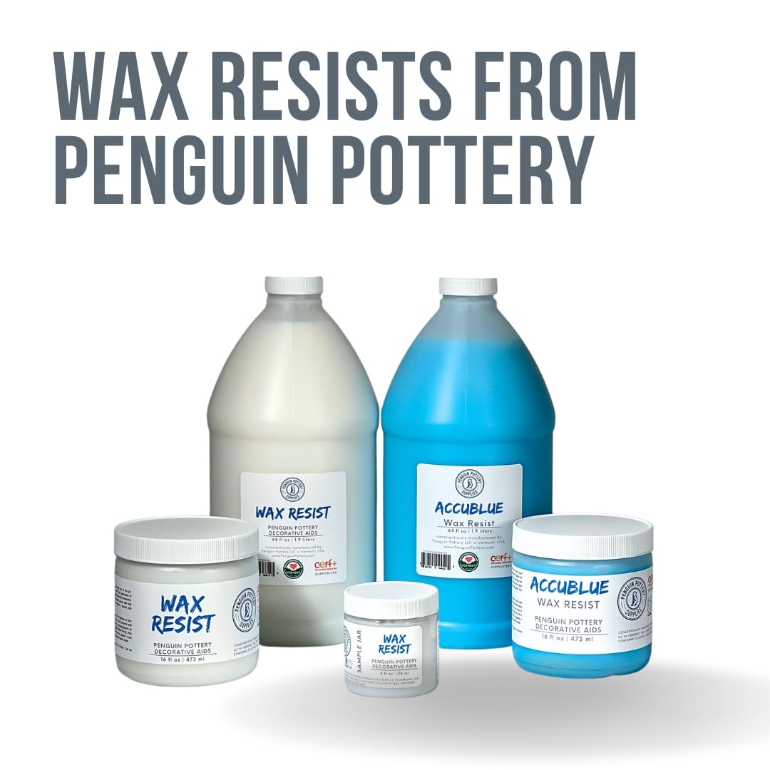 Penguin Pottery AccuBlue Ceramic Wax Resist for Pottery Glaze, Clay Glaze, Slip Clay - Use Pottery Wax Resist Underglazes Pottery Kiln - Alternative to Latex Resist for Pottery 1/2 Gallon | 1.9 Liters