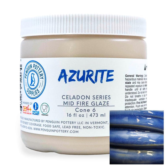 Penguin Pottery - Celadon Series - Azurite. Mid Fire Glaze for Clay, Pottery Glaze, Cone 5 and Cone 6 - Ceramic Glaze for Pottery (1 Pint | 16 oz | 473 ml)
