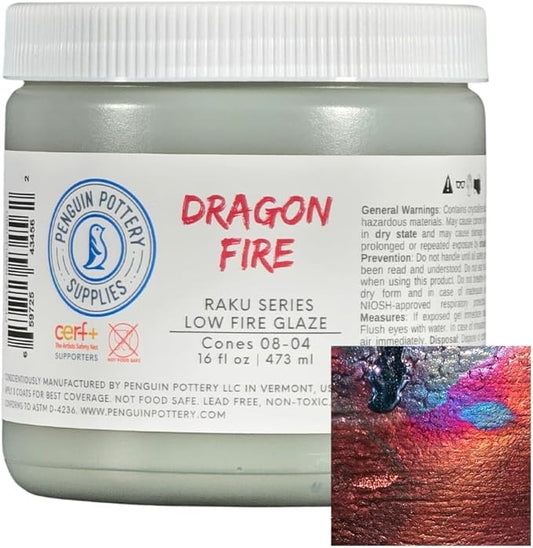 Penguin Pottery Glazes - Raku Series - Dragon Fire - Low Fire Raku (16 fl oz | 473 ml)