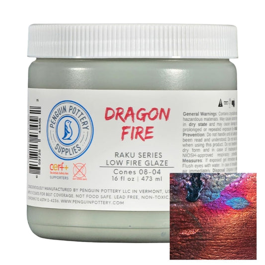 Penguin Pottery Glazes - Raku Series - Dragon Fire - Low Fire Raku (16 fl oz | 473 ml)
