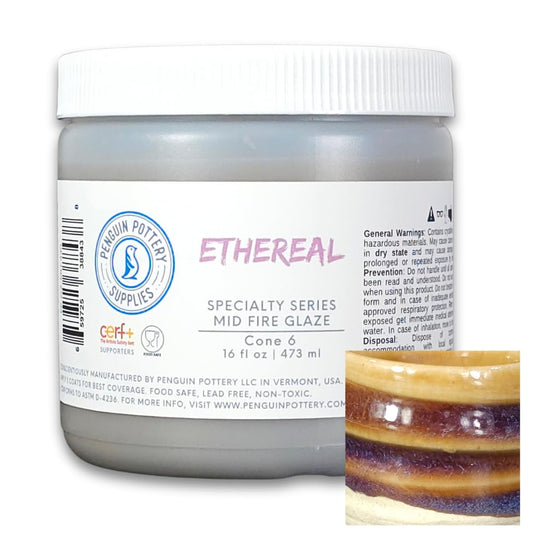 Penguin Pottery - Specialty Series - Ethereal. Mid Fire Glaze for Clay, Pottery Glaze, Cone 5 and Cone 6 - Ceramic Glaze for Pottery (1 Pint | 16 oz | 473 ml)