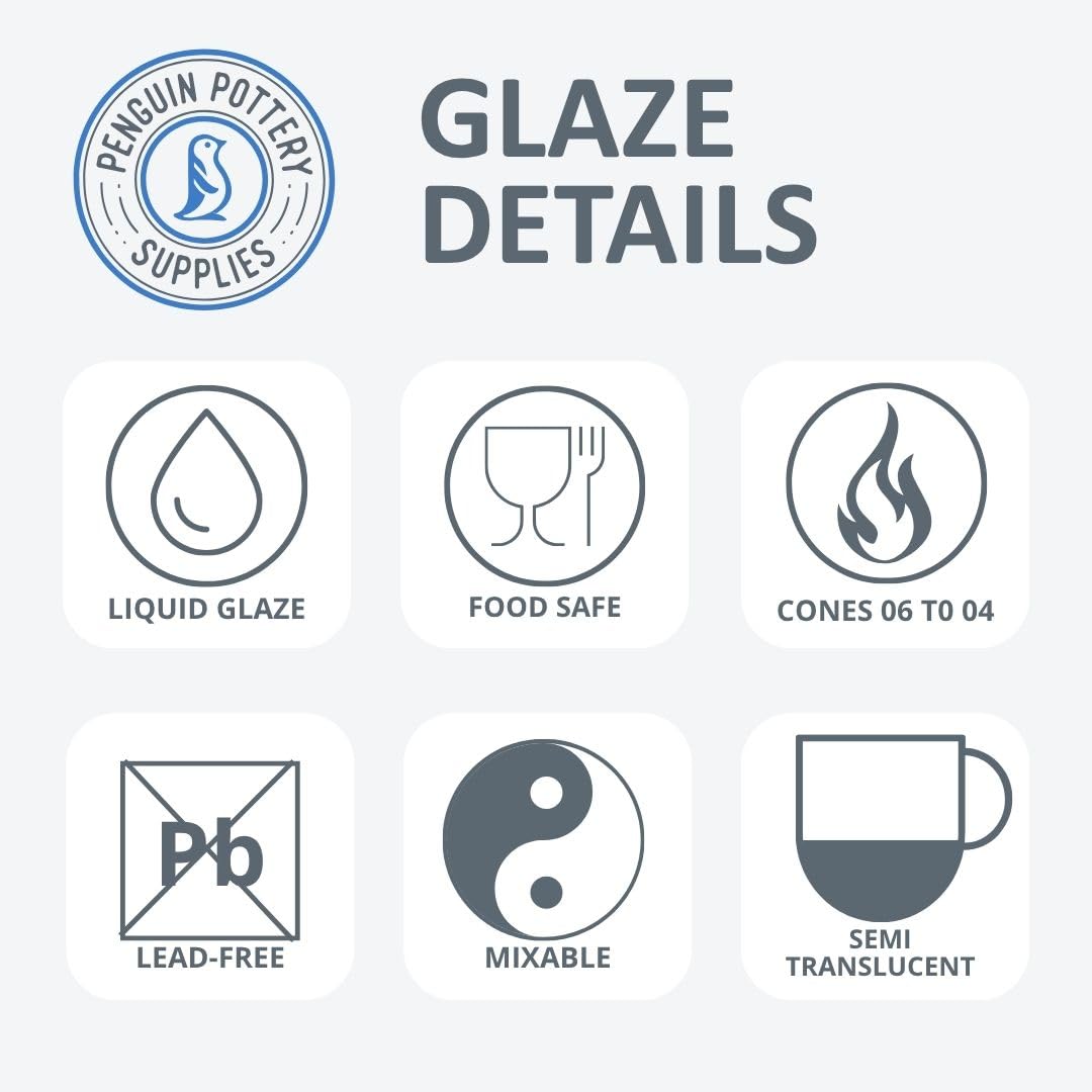 Penguin Pottery - Penguin's Choice Series - Aegean Blue - Low Fire Glaze Cone 06-04 for Low Fire Clay - Ceramic Glaze Pottery (1 Pint | 16 oz | 473 ml)