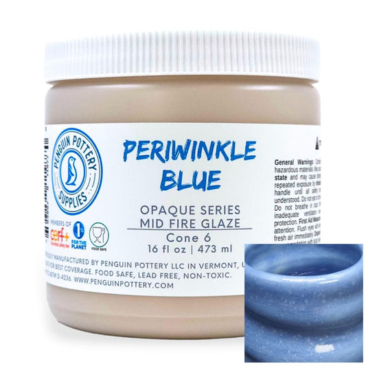 Penguin Pottery - Opaque Series - Periwinkle Blue - Mid Fire Glaze, High Fire Glaze, Cone 5-6 for Mid Fire Clay, High Fire Clay - Ceramic Glaze Pottery (1 Pint | 16 oz | 473 ml)