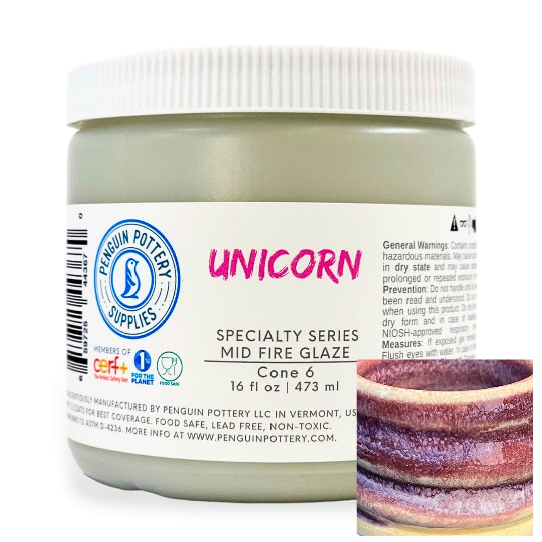 Penguin Pottery - Specialty Series - Unicorn. Mid Fire Glaze for Clay, Pottery Glaze, Cone 5 and Cone 6 - Ceramic Glaze for Pottery (1 Pint | 16 oz | 473 ml)