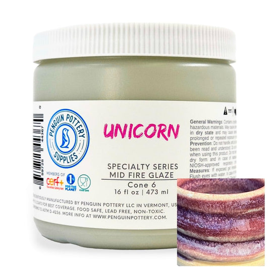 Penguin Pottery - Specialty Series - Unicorn. Mid Fire Glaze for Clay, Pottery Glaze, Cone 5 and Cone 6 - Ceramic Glaze for Pottery (1 Pint | 16 oz | 473 ml)