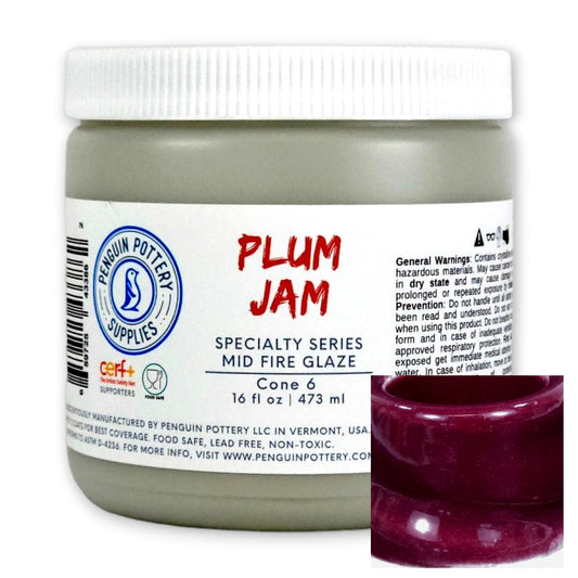 Penguin Pottery - Specialty Series - Plum Jam. Mid Fire Glaze for Clay, Pottery Glaze, Cone 5 and Cone 6 - Ceramic Glaze for Pottery (1 Pint | 16 oz | 473 ml)