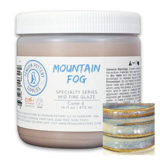 Penguin Pottery - Specialty Series - Mountain Fog. Mid Fire Glaze for Clay, Pottery Glaze, Cone 5 and Cone 6 - Ceramic Glaze for Pottery (1 Pint | 16 oz | 473 ml)