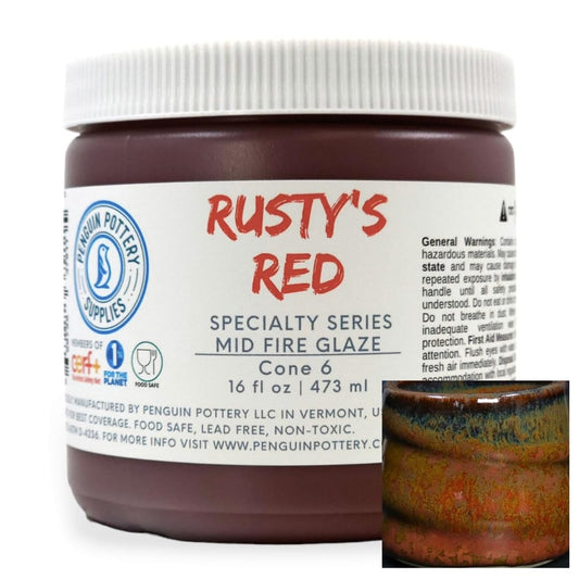 Penguin Pottery - Specialty Series - Rusty's Red - Mid Fire Glaze, High Fire Glaze, Cone 5-6 for Mid Fire Clay, High Fire Clay - Ceramic Glaze Pottery (1 Pint | 16 oz | 473 ml)