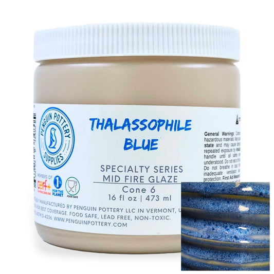 Penguin Pottery - Specialty Series - Thalassophile Blue. Mid Fire Glaze for Clay, Pottery Glaze, Cone 5 and Cone 6 - Ceramic Glaze for Pottery (1 Pint | 16 oz | 473 ml)