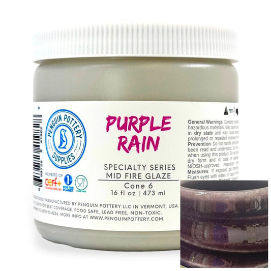 Penguin Pottery - Specialty Series - Purple Rain. Mid Fire Glaze for Clay, Pottery Glaze, Cone 5 and Cone 6 - Ceramic Glaze for Pottery (1 Pint | 16 oz | 473 ml)