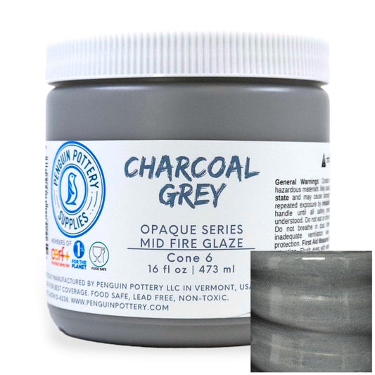 Penguin Pottery - Opaque Series - Charcoal Grey - Mid Fire Glaze, High Fire Glaze, Cone 5-6 for Mid Fire Clay, High Fire Clay - Ceramic Glaze Pottery (1 Pint | 16 oz | 473 ml)
