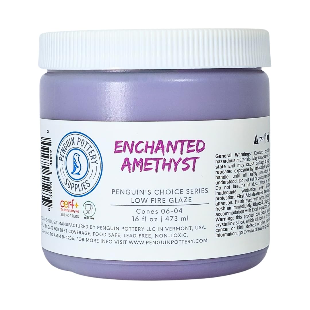 Penguin Pottery - Penguin's Choice Series - Enchanted Amethyst - Low Fire Glaze Cone 06-04 for Low Fire Clay - Ceramic Glaze Pottery (1 Pint | 16 oz | 473 ml)