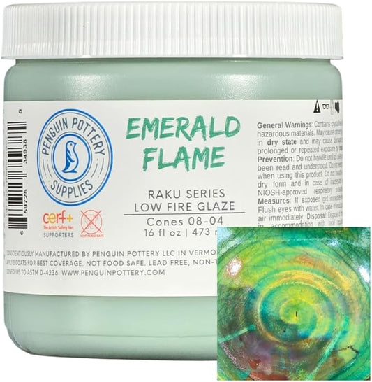 Penguin Pottery Glazes - Raku Series - Emerald Flame - Low Fire (16oz | 473 ml)