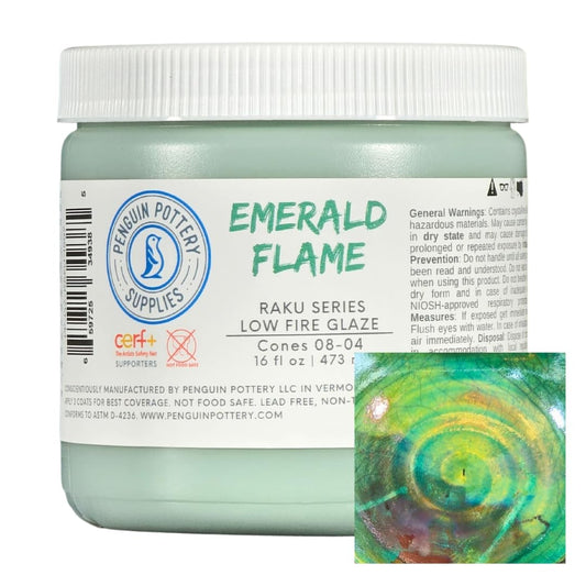 Penguin Pottery Glazes - Raku Series - Emerald Flame - Low Fire (16oz | 473 ml)